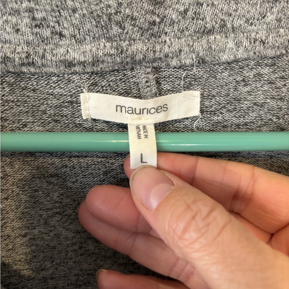 3/$20 Maurices Heather Gray Cowl Neck Knit Top with Checkered Sleeves - Picture 3 of 5